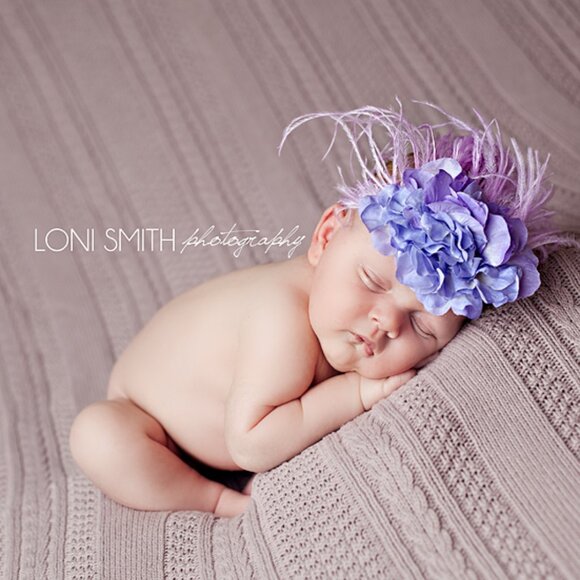 PURPLE FEATHER BLUE HYDRENGEA HEADBAND - Picture 1 of 1